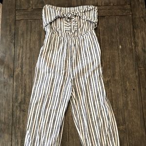 Stripped Navy/White Strapless Jumpsuit from American Eagle/Aerie Size M